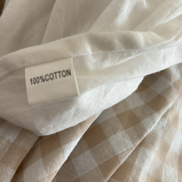 Petal & Pup Beige Cut Out Gingham Dress 100% Cotton Mini Puff Sleeves Size 4 - Picture 10 of 13